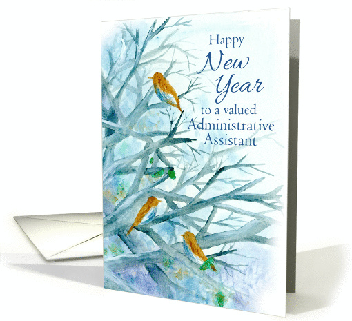 Happy New Year Administrative Assistant Bluebirds Winter Trees card