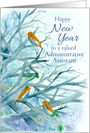 Happy New Year Administrative Assistant Bluebirds Winter Trees card