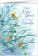 Happy New Year Vendor Bluebirds Winter Trees Watercolor card