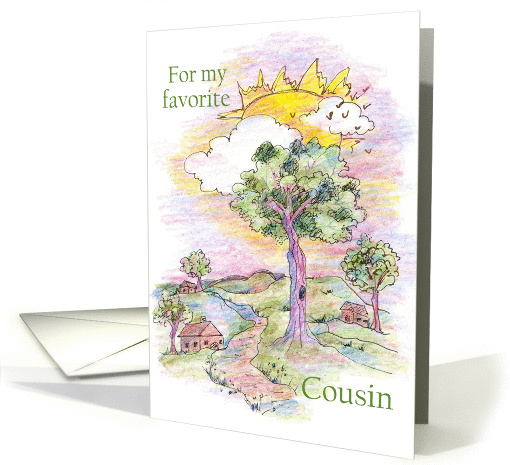 Happy Cousins Day Country Landscape Art Drawing card (1144228)