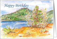 Happy Birthday Lake Outdoor Mountain Landscape Illustration card