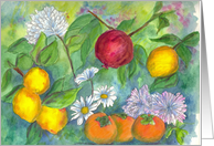 Happy Birthday Lemons Fruit Floral Watercolor Fine Art card