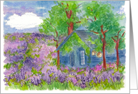 Happy Birthday Lavender Flower Fields Watercolor Fine Art card