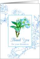 Thank You For Your Donation Blue Watercolor Flower Blossoms card