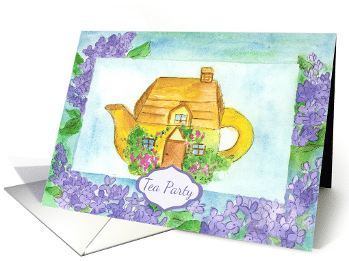 Tea Party Invitation Cottage Teapot Lilac Flowers card (1152700)