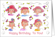 Happy Birthday Ladies in Red Hats Illustration card