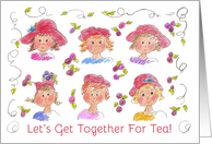 Tea Party Invitation Ladies in Red Hats Illustration card