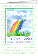 Thank You 1st Grade Teacher Rainbow Alphabet Words card