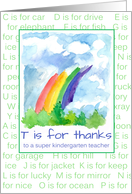 Thank You Kindergarten Teacher Rainbow Alphabet Words card