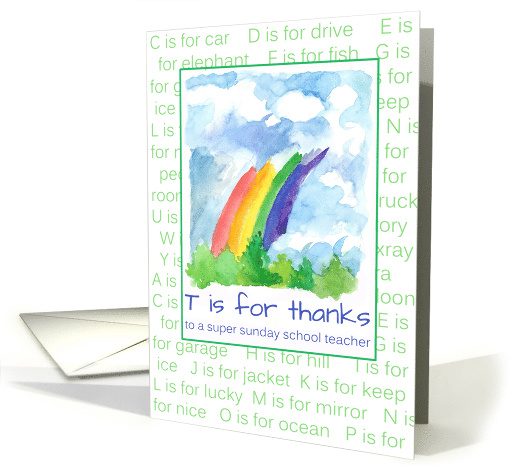 Thank You Sunday School Teacher Rainbow Alphabet Letters card