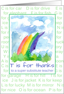 Thank You Substitute Teacher Rainbow Alphabet Letters card