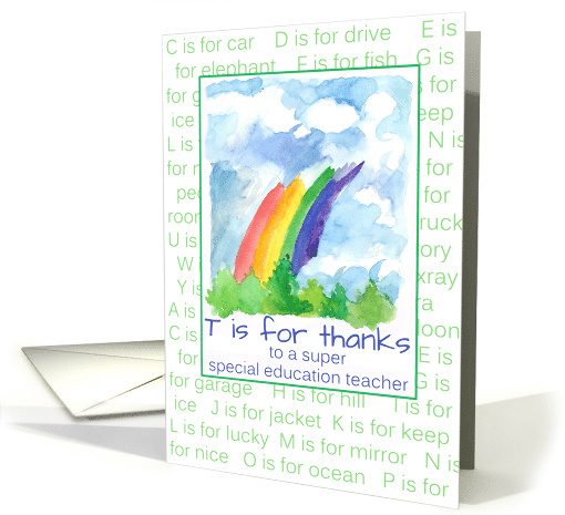 Thank You Special Education Teacher Rainbow Alphabet Letters card