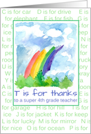 Thank You 4th Grade Teacher Rainbow Alphabet Letters card