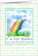 Thank You 6th Grade Teacher Rainbow Alphabet Letters card