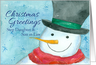 Merry Christmas Step Daughter and Son in Law Snowman Watercolor card