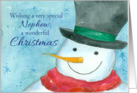 Merry Christmas Nephew Snowman Snowflakes Watercolor card