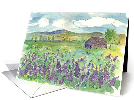 Thank You Lupine Flower Meadow Watercolor Fine Art Painting card