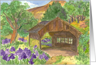 Thank You Covered Bridge Mountain Landscape Watercolor Painting card