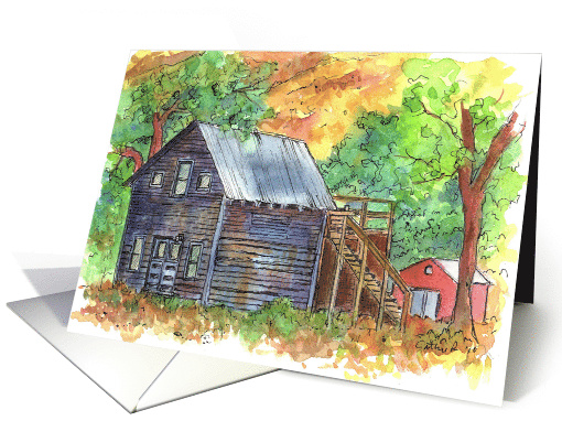 Thank You Country Home Landscape Watercolor Painting card (1175504)