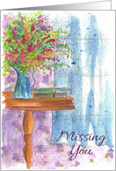 Missing You Flower Bouquet Watercolor Art card
