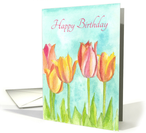 Happy Birthday Pink Tulip Flowers Watercolor card (1176052)