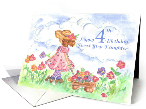 Happy 4th Birthday Sweet Step Daughter Watercolor Art card (1180594)