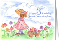 Happy 3rd Birthday Sweet Granddaughter Watercolor Art card