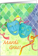 Mardi Gras Comedy Tragedy Masks Harlequin Pattern Watercolor card