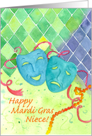 Happy Mardi Gras Niece Comedy Tragedy Masks Watercolor card