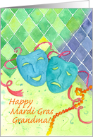 Happy Mardi Gras Grandma Comedy Tragedy Masks Watercolor card