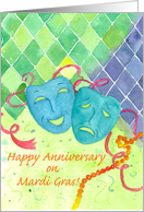 Happy Anniversary on Mardi Gras Comedy Tragedy Masks Watercolor card