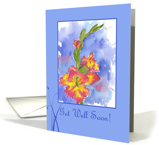 Get Well Soon Pink Gladiolus Flowers Blue card (118503)