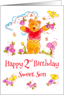 Happy Second Birthday Sweet Son Brown Bear Butterfly card