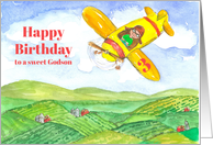 Happy Third Birthday Godson Boy Flying Yellow Plane card