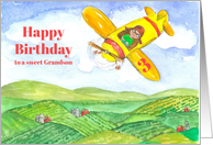 Happy Third Birthday Grandson Yellow Airplane card