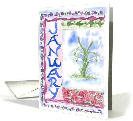 Happy New Year January White Snowdrops Watercolor card (118749)