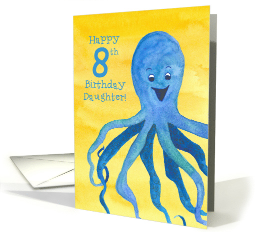 Happy Eighth Birthday Daughter Blue Octopus Watercolor card (1187610)