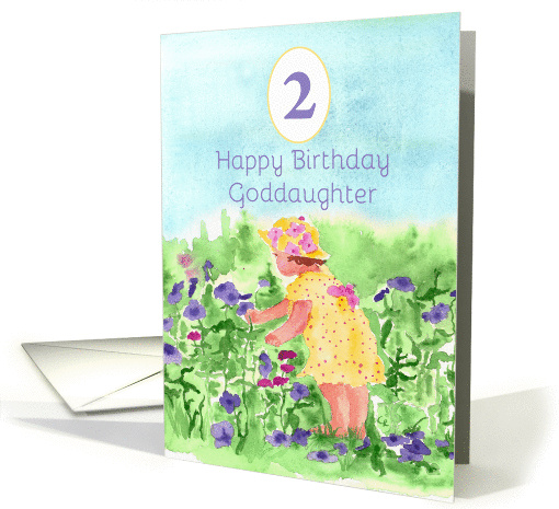 Happy Second Birthday Goddaughter Flower Garden Watercolor card