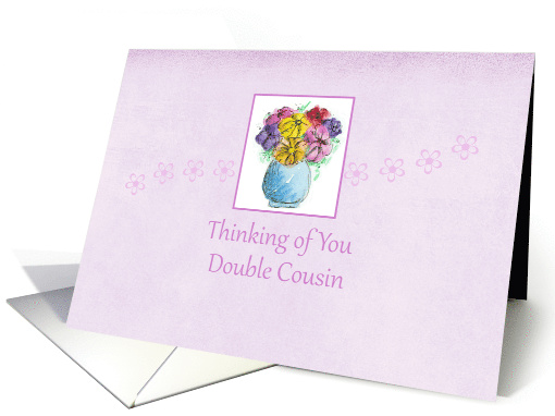 Thinking of You Double Cousin Flower Bouquet Watercolor Art card