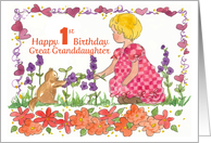 Happy 1st Birthday Great Granddaughter Little Girl Pet Kitten card
