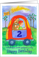 Happy 2nd Birthday Sweet Godson Little Boy Dog Toy Car card