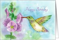 Happy Birthday Hummingbird Flowers Watercolor card