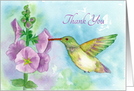 Thank You Hummingbird Flowers Watercolor Blank card