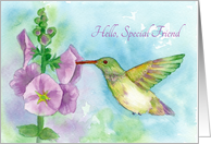 Hello Special Friend Hummingbird Flowers Watercolor Fine Art card