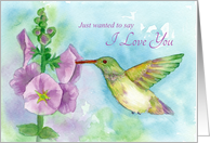 I Love You Hummingbird Flowers Watercolor Fine Art card