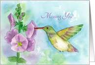 Missing You Hummingbird Flowers Watercolor Fine Art card