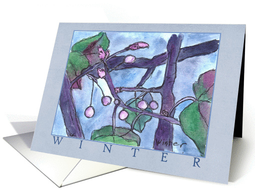 Winter Season Blank Note Card Watercolor Leaf Branches card (1194924)