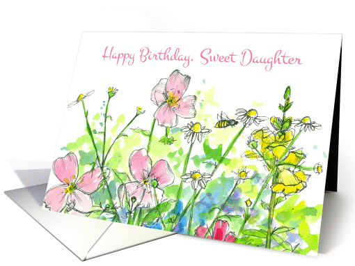 Happy Birthday Sweet Daughter Pink Wildflower Garden card (121160)