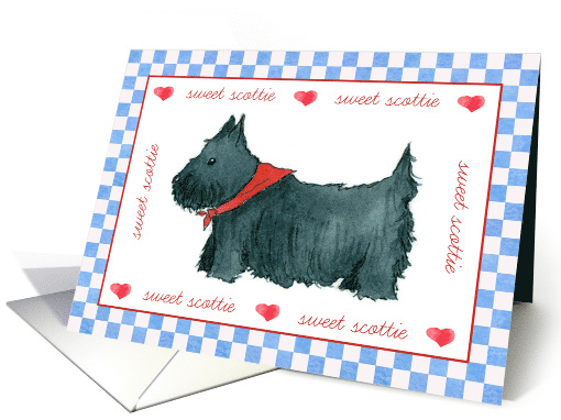Scottie Dog Red Hearts Watercolor Blank card (1215846)