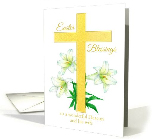 Easter Blessings Deacon and Wife Cross White Lily Flower card